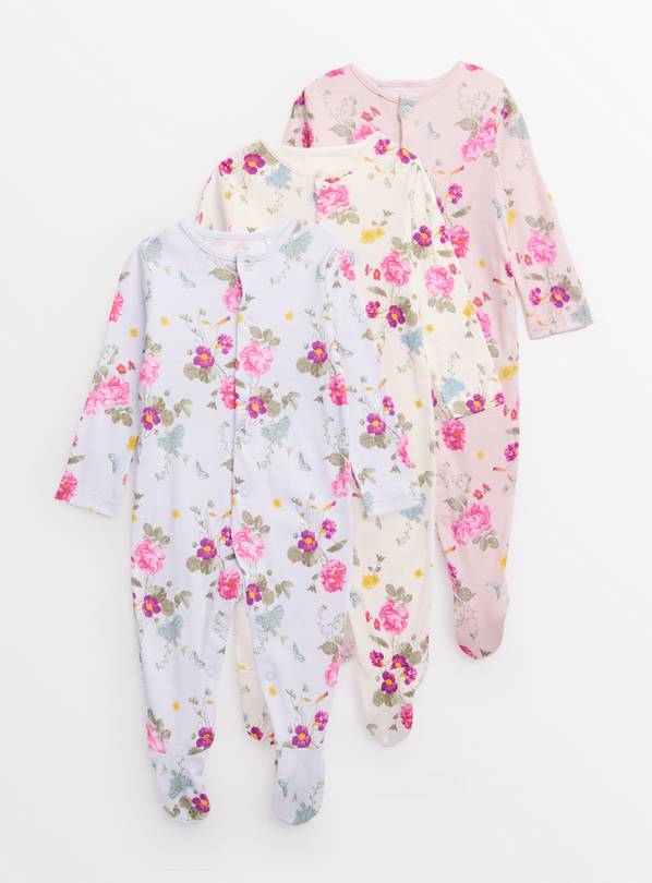 Digital Floral Print Sleepsuit 3 Pack  Newborn